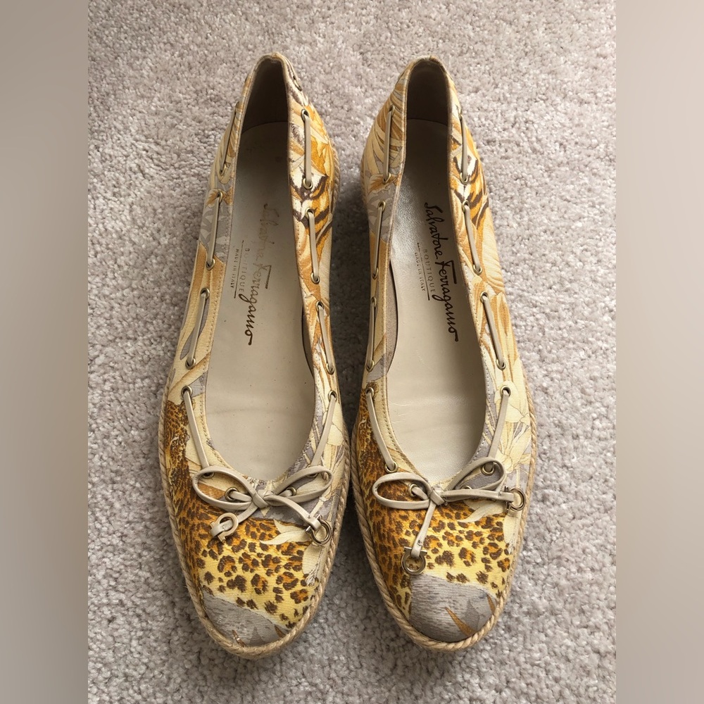 Salvatore Ferragamo Leopard Floral Espadrilles Sandals 8 4A